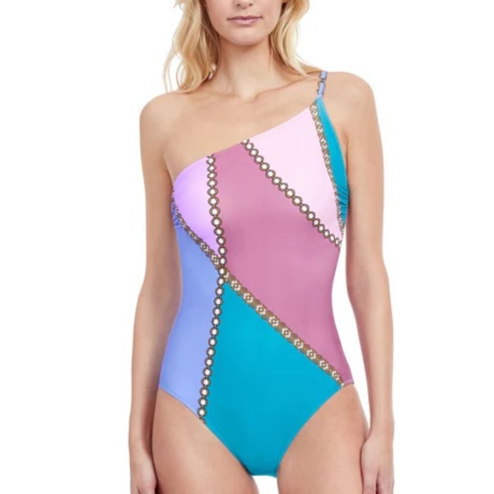 GOTTEX ! MODERN SHADES ONE SHOULDER ONE PIECE SWIMSUIT ( US/6 )